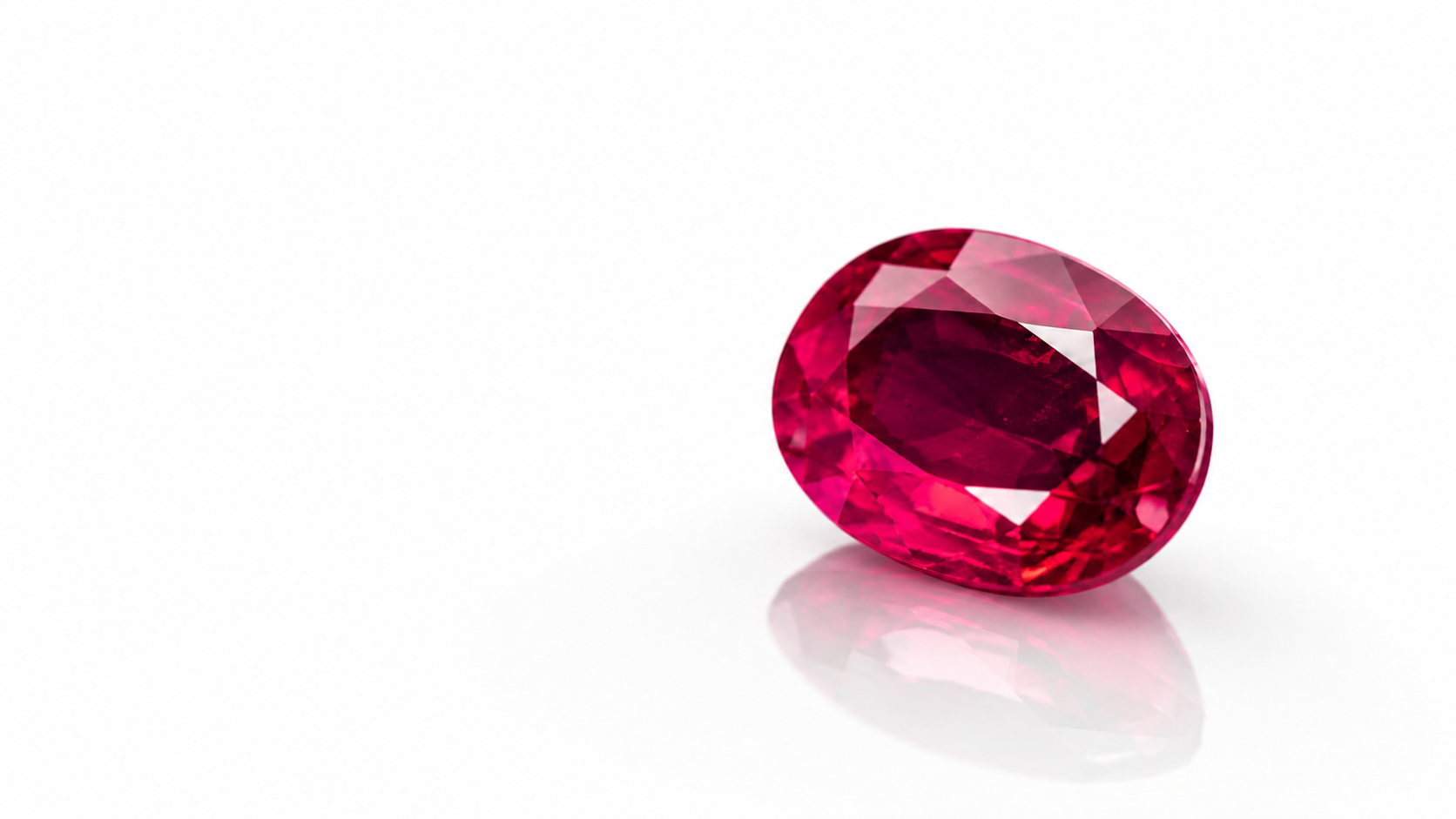 Natural oval ruby on a white reflective background